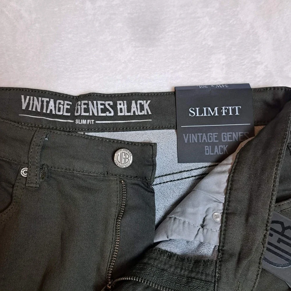 VGB Vintage Genes Black Men's Stretch Green Jeans Size 34X30 New